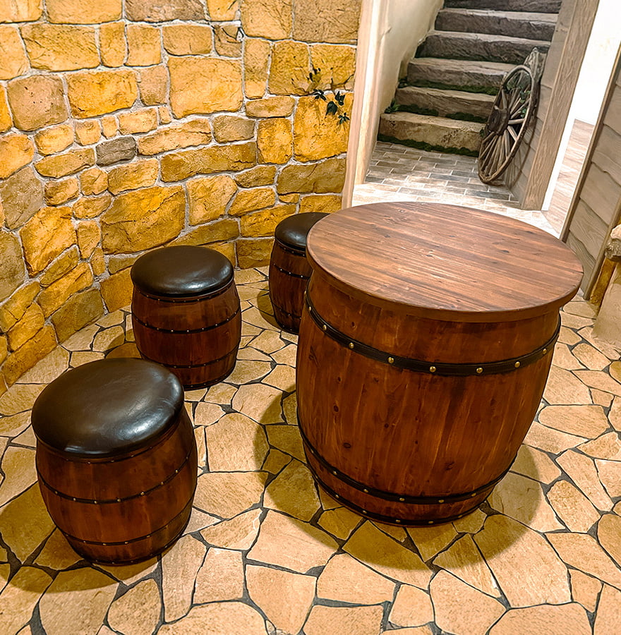 At the barrel tables
